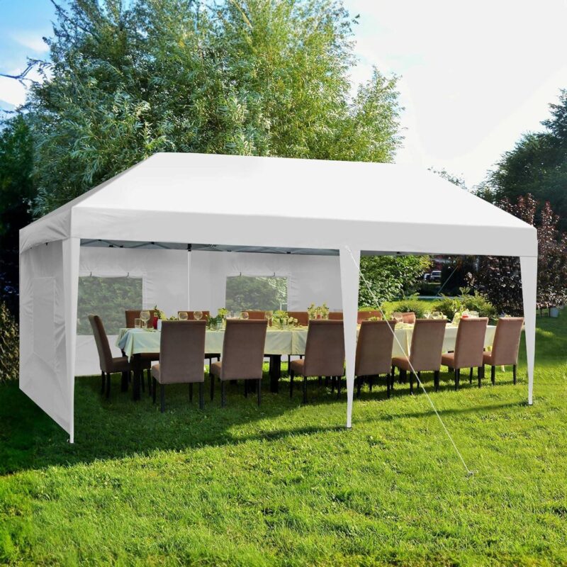 Uforic 10 ft x 20 ft Easy Pop Up Outdoor Patio Canopy Tent 6 Removable Sidewalls,4 Mesh Windows,6 Ropes,12 Stakes and 1 Carry Bag - White - Image 4