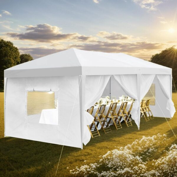 Uforic 10 ft x 20 ft Easy Pop Up Outdoor Patio Canopy Tent 6 Removable Sidewalls,4 Mesh Windows,6 Ropes,12 Stakes and 1 Carry Bag - White