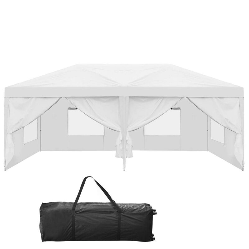 Uforic 10 ft x 20 ft Easy Pop Up Outdoor Patio Canopy Tent 6 Removable Sidewalls,4 Mesh Windows,6 Ropes,12 Stakes and 1 Carry Bag - White - Image 2