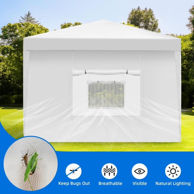 Uforic 10 ft x 20 ft Easy Pop Up Outdoor Patio Canopy Tent 6 Removable Sidewalls,4 Mesh Windows,6 Ropes,12 Stakes and 1 Carry Bag - White - Image 8