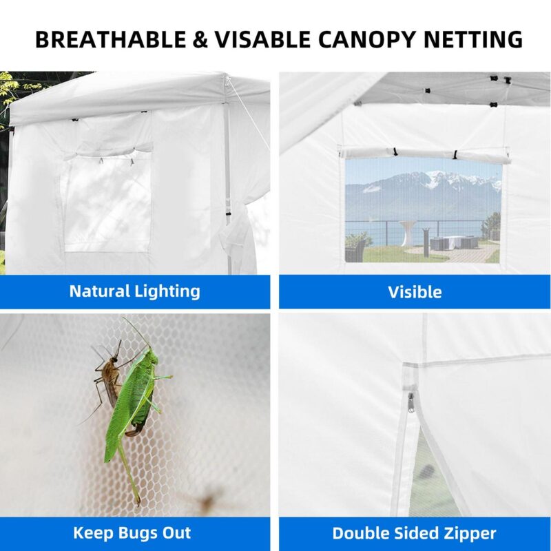 Uforic 10 ft x 20 ft Easy Pop Up Outdoor Patio Canopy Tent 6 Removable Sidewalls,4 Mesh Windows,6 Ropes,12 Stakes and 1 Carry Bag - White - Image 7