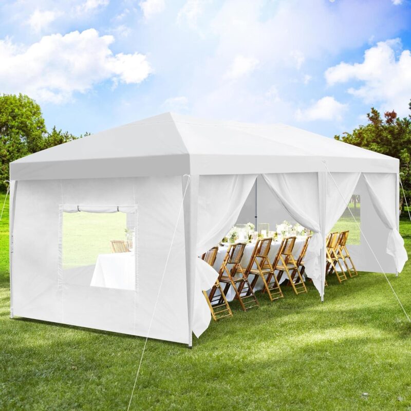 Uforic 10 ft x 20 ft Easy Pop Up Outdoor Patio Canopy Tent 6 Removable Sidewalls,4 Mesh Windows,6 Ropes,12 Stakes and 1 Carry Bag - White - Image 3