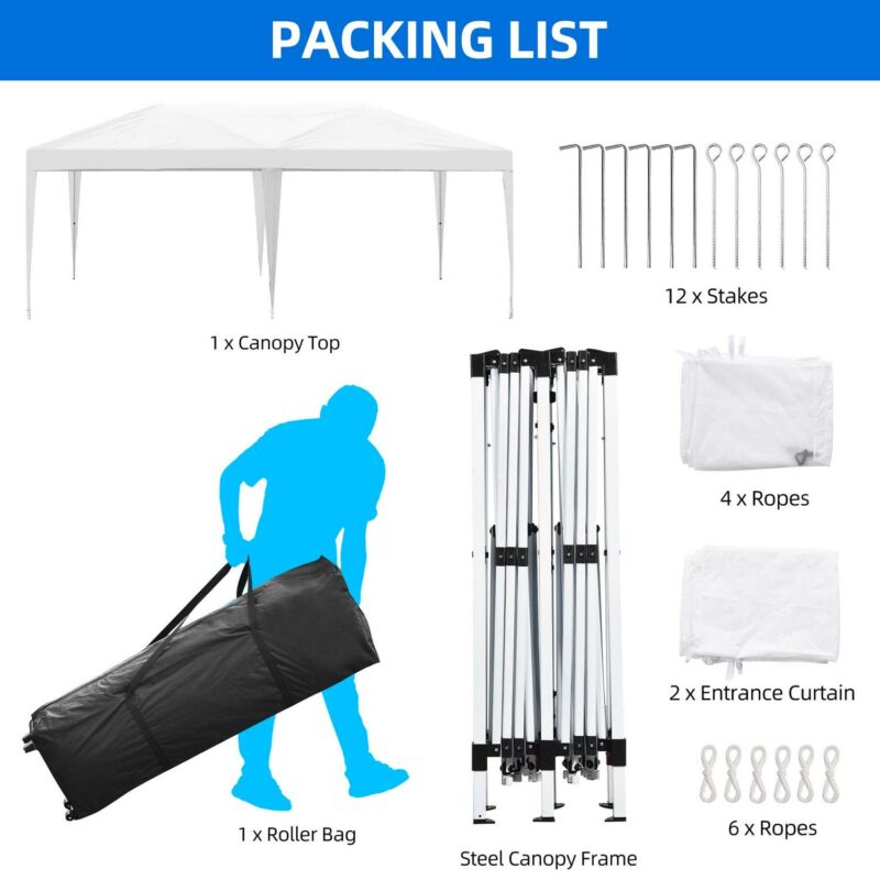 Uforic 10 ft x 20 ft Easy Pop Up Outdoor Patio Canopy Tent 6 Removable Sidewalls,4 Mesh Windows,6 Ropes,12 Stakes and 1 Carry Bag - White - Image 6