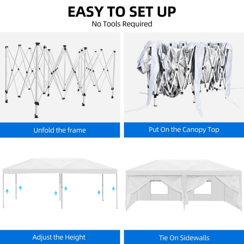 Uforic 10 ft x 20 ft Easy Pop Up Outdoor Patio Canopy Tent 6 Removable Sidewalls,4 Mesh Windows,6 Ropes,12 Stakes and 1 Carry Bag - White - Image 5