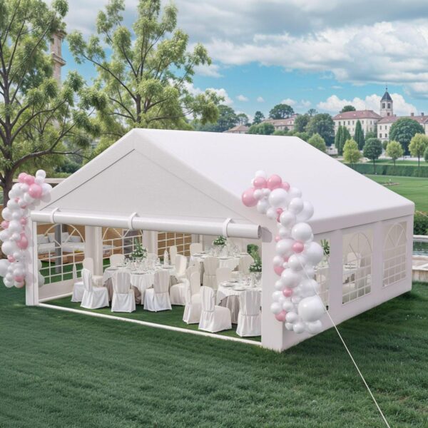 Uforic 20x20ft Party Tent Wedding Event Canopies, Heavy Duty Outdoor Party Tent with Removable Sidewall and 3 Bags,Waterproof, White