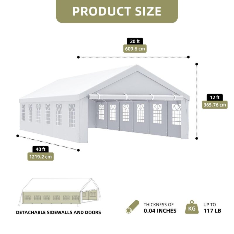 Uforic 20x40 ft Heavy Duty Outdoor Canopy Large Party Tent with Removable Sidewalls and 600D Oxford Bags,Waterproof, White - Image 3