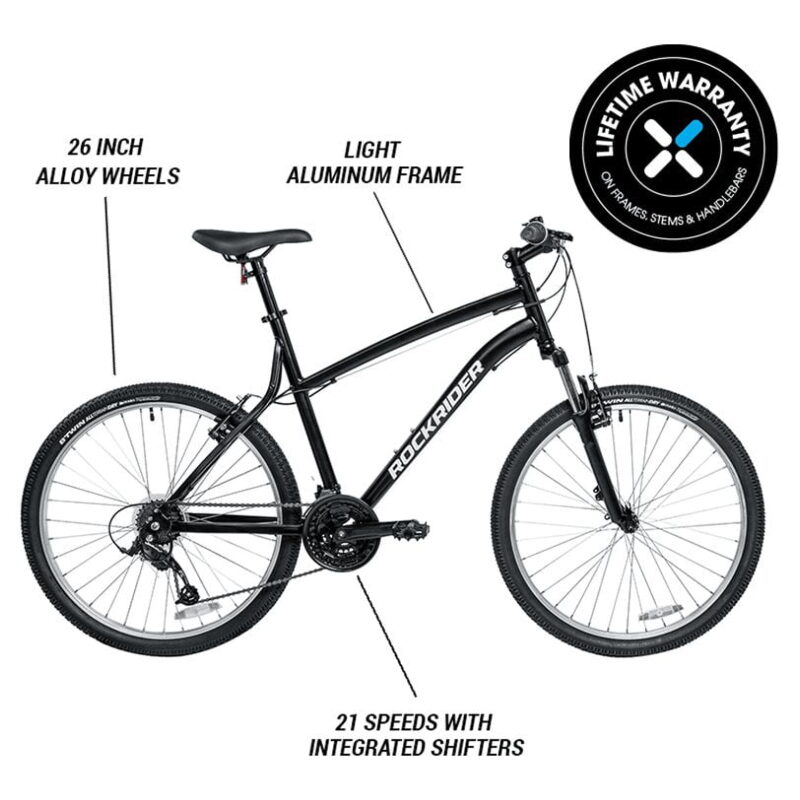 Decathlon Rockrider ST50, 21 Speed Aluminum Mountain Bike, 26", Unisex, Black, Small - Image 6