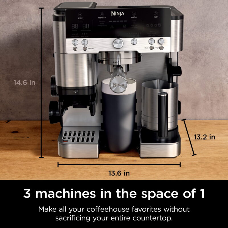 Ninja Luxe Cafe Premier Series, Espresso Machine and Drip Coffee Maker with integrated Coffee Grinder and Milk Frother, Stainless Steel, ES601 - Image 6