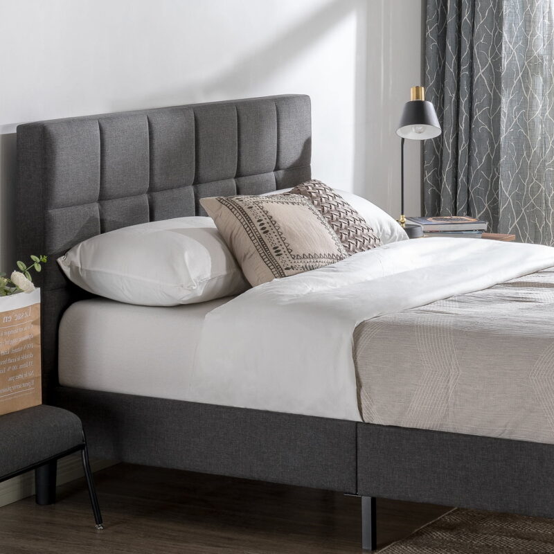 Zinus Lottie 43" Upholstered Platform Bed Frame Grey, Adult, Queen - Image 3