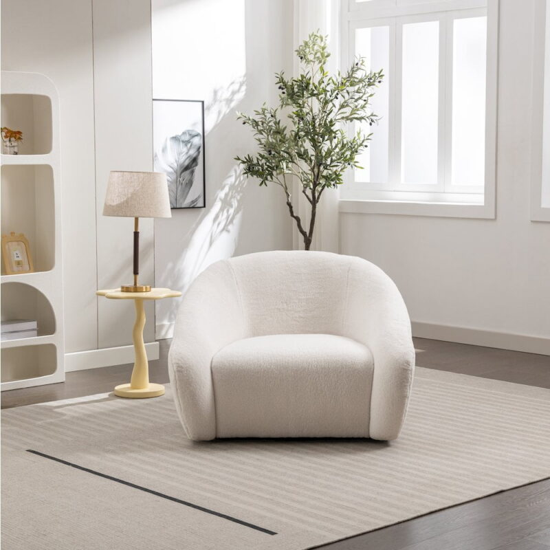Roundhill Furniture Luzern Modern Boucle Upholstered Accent Chair, 360 Degree Swivel, White - Image 2
