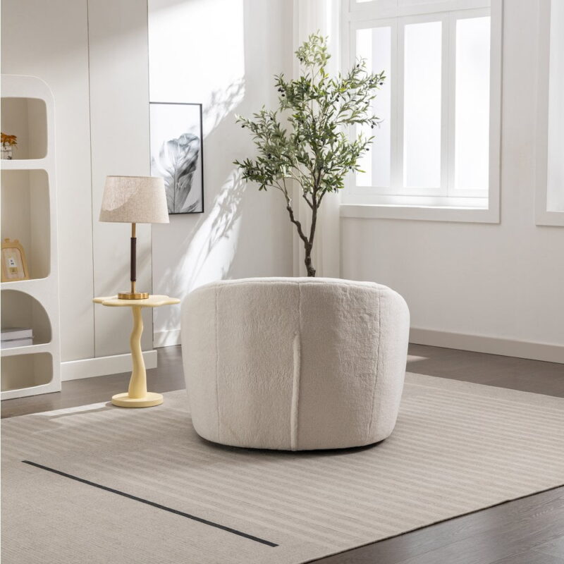 Roundhill Furniture Luzern Modern Boucle Upholstered Accent Chair, 360 Degree Swivel, White - Image 4