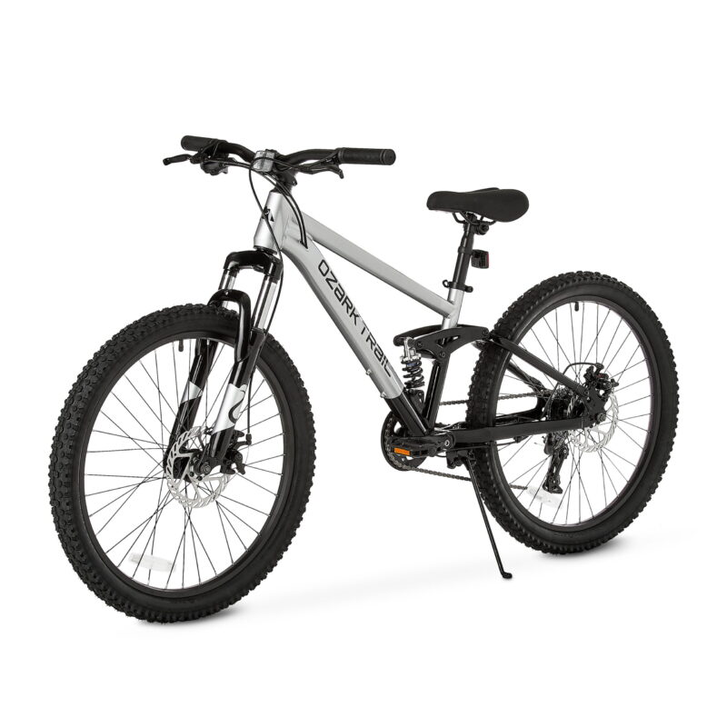 24" Ozark Trail FS.1 Epictrail Full Suspension Mountain Bike, For Teens and Adults, Heights between 4'6"-5'6", Silver - Image 4