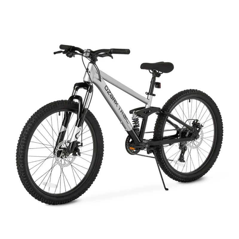 24" Ozark Trail FS.1 Epictrail Full Suspension Mountain Bike, For Teens and Adults, Heights between 4'6"-5'6", Silver - Image 4