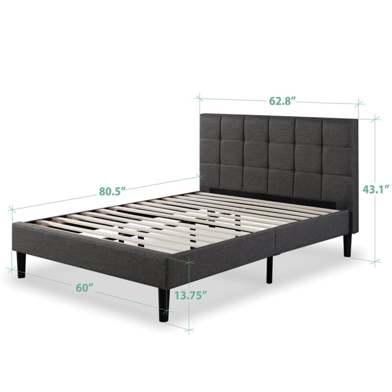 Zinus Lottie 43" Upholstered Platform Bed Frame Grey, Adult, Queen - Image 7