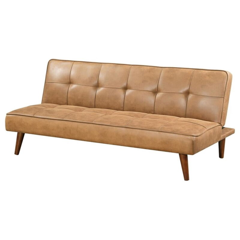 Coaster Jenson Faux Leather Tufted Convertible Sofa Bed Saddle Brown - Image 6