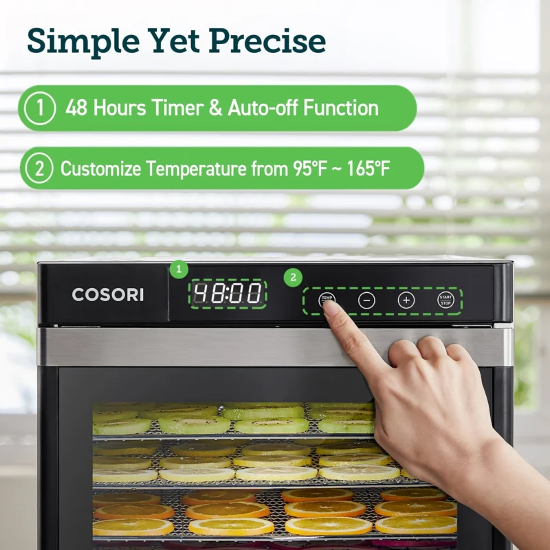 COSORI Food Dehydrator with 6 Stainless Steel Trays, 600W, Extra Bonus, Silver, CP267-FD-RXS - Image 4