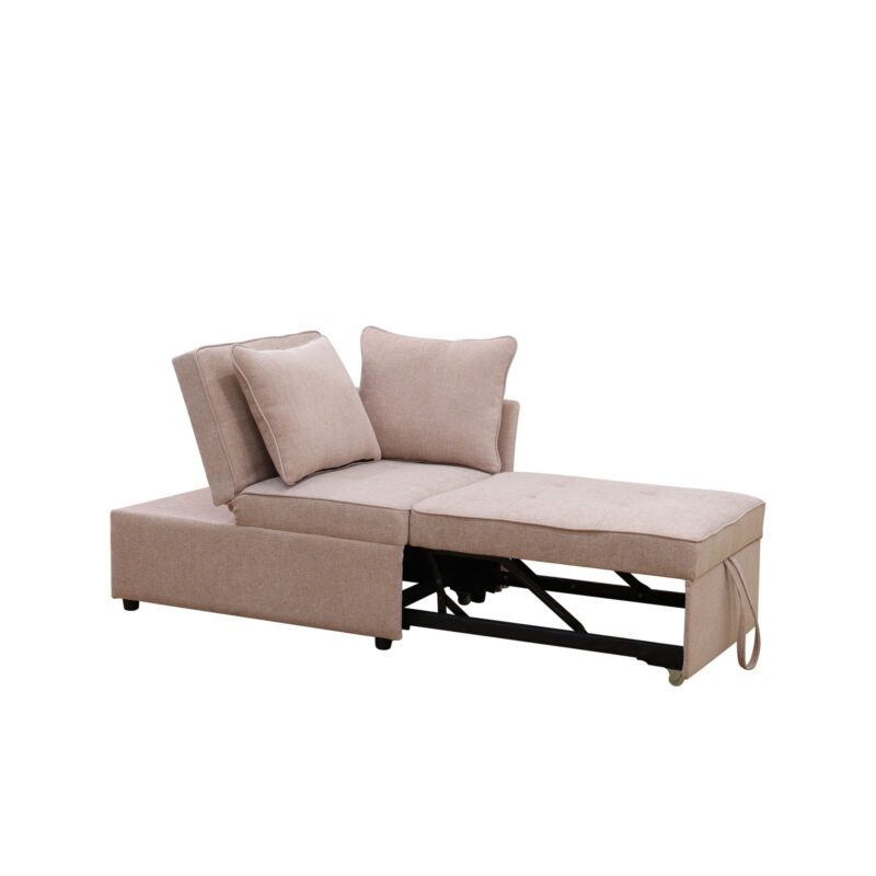 Aukfa 71" Convertible Chaise Futon Pull Out Sofa Chair Bed, Adjustable Backrest, 2 Pillows, Linen, Pink - Image 7
