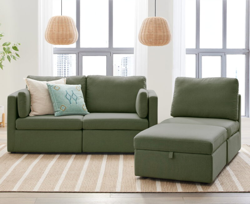 Better Homes & Gardens Modular Sectional Sofa with Storage Ottoman, Olive - Image 4