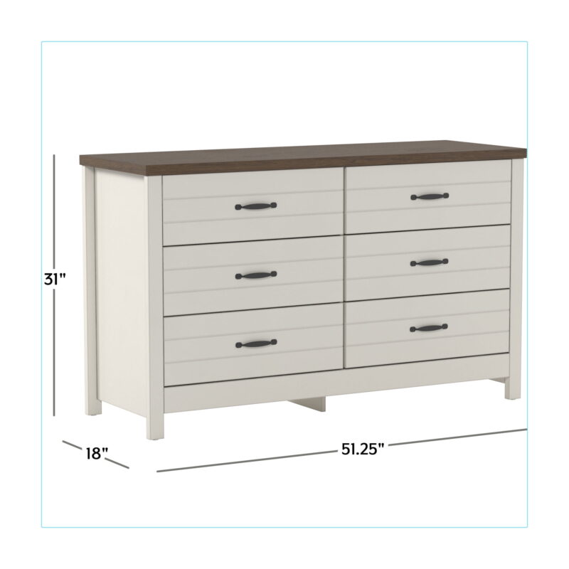 Lancaster Wood 6 Drawer Dresser, Ivory, by Hillsdale Living Essentials - Image 3