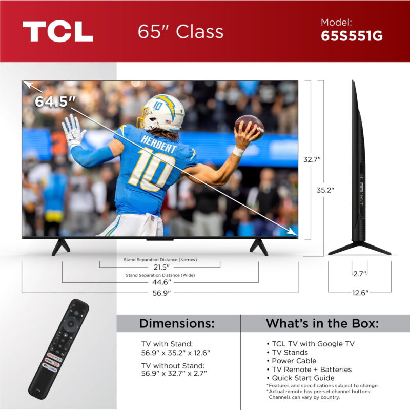 TCL 65” Class S5 (65S551G) 4K UHD HDR LED Smart TV with Google TV (NEW 2024) - Image 3