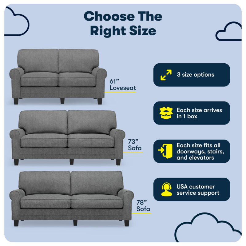 Serta Copenhagen 61" Rolled Arm Loveseat Sofa with Removable Covers Dark Gray - Image 2