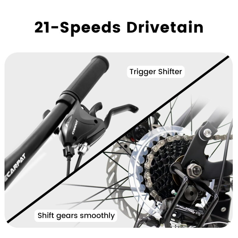 Aukfa 24"Mountain Bike for Mens Women, 21-Speed Full Suspension, Front Fork+Shock Absorber, Black - Image 6