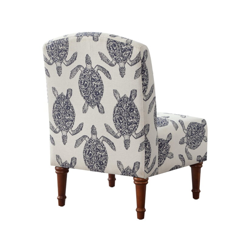 Linon Hawksbill Upholstered Turtle Print Armless Accent Chair in Blue & Cream - Image 4