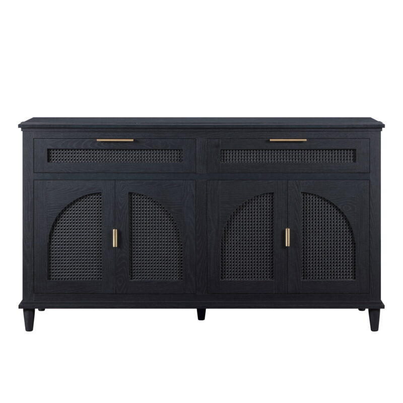 Beautiful Drew Rattan Media Console with Teched Away Drawer by Drew Barrymore, Black Finish - Image 6