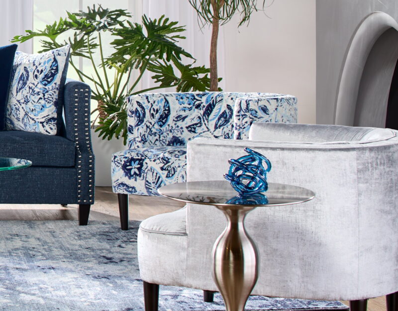 Roundhill Furniture Isla Chenille Oversized Living Room Barrel Accent Chair with Arms, Lyanna Indigo - Image 4