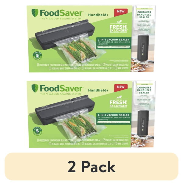 (2 pack) FoodSaver Handheld+ 2-in-1 Vacuum Sealing System, Handheld and Countertop Vacuum Sealer, Matte Black
