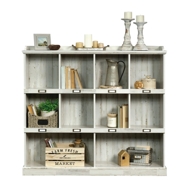 Sauder Barrister Lane 10-Cube Bookcase, White Plank Finish - Image 5