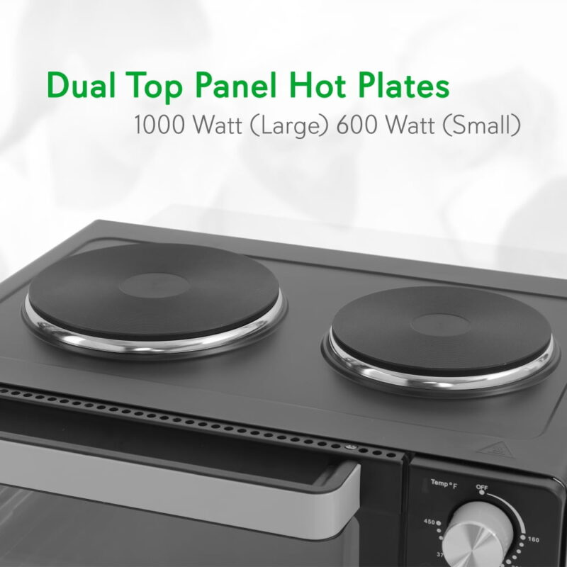 NutriChef 30 Quart Kitchen Convection Oven & 2 Burner Cooker - 1500 Watt Oven - 7 Cook Functions Rotisserie, Cook, Bake, Broil & More - Includes Baking Tray, Skewers & Handles - 19.6 x 16.0 x 13.5 IN - Image 3