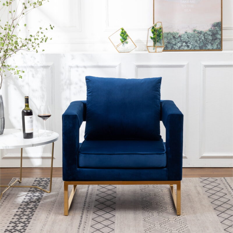 Roundhill Furniture Lenola Contemporary Upholstered Accent Arm Chair, Blue - Image 3