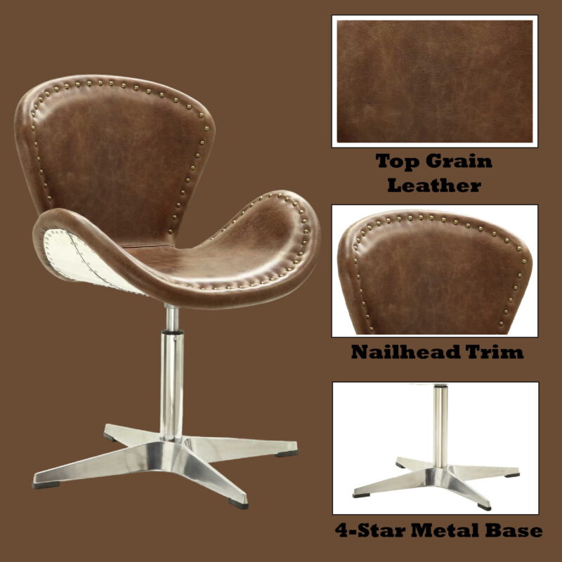 ACME Brancaster Accent Chair in Retro Brown and Aluminum - Image 4