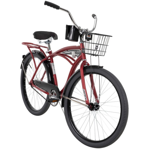 26" Huffy Nel Lusso Beach Cruiser Bike, Basket, Cargo Rack, Red, Ages 12+
