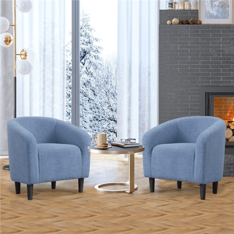 Renwick Set of 2 Boucle Upholstered Club Chair, Blue - Image 2