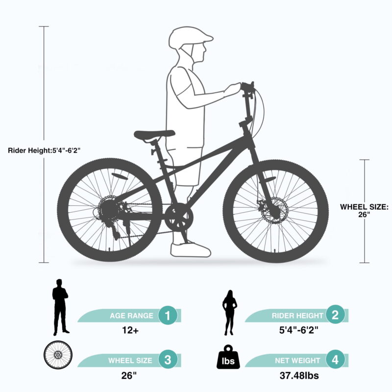 Aukfa 26" Freestyle BMX Bikes,Kids Mountain Bike for Boys Girls,Shimano 7 Speed,Double Disc Brakes,Blue - Image 2