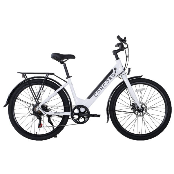 27.5" Concord Step-Thru Electric Commuter Bike, 36V, White, Fits Riders 5'1" - 6'1", Adult, Unisex