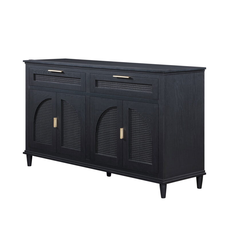 Beautiful Drew Rattan Media Console with Teched Away Drawer by Drew Barrymore, Black Finish - Image 4