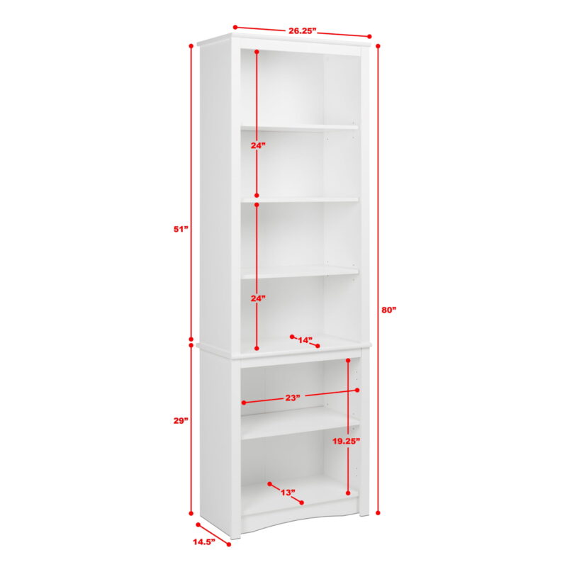 Prepac Home Office Modern 80" Tall Bookcase with Adjustable Shelves, White - Image 6