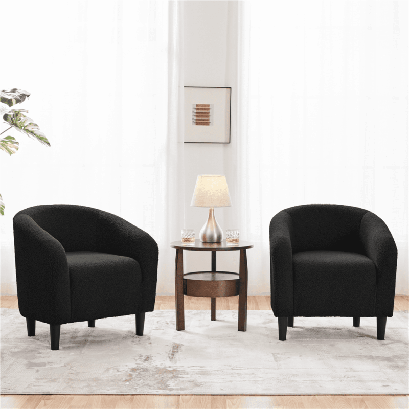 Renwick Set of 2 Boucle Upholstered Club Chair, Black - Image 2