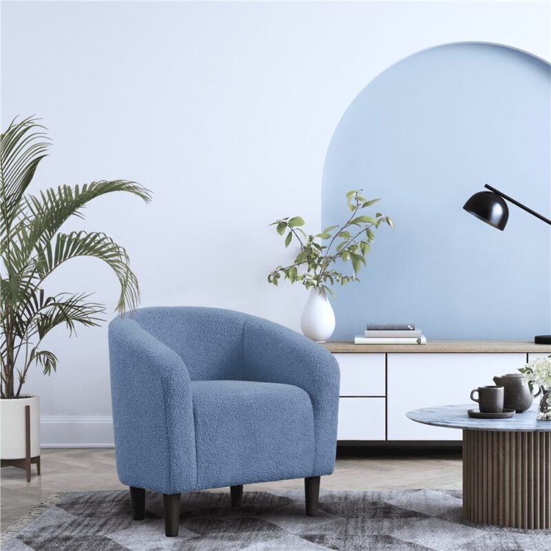 Renwick Set of 2 Boucle Upholstered Club Chair, Blue - Image 3