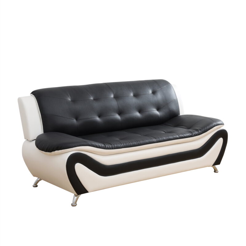 Aukfa 3 Piece Sofa Set - 76.5" Upholstered 3 Seat Sofa Couch for Living Room, Leather, Black&White - Image 6