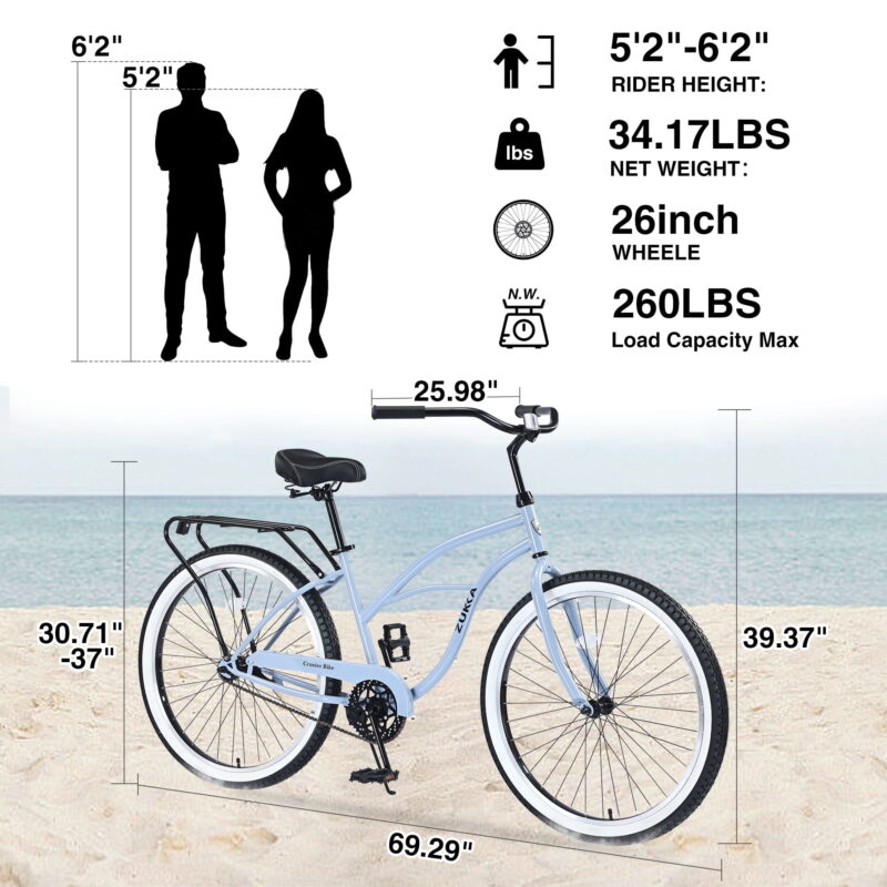 Aukfa Adjustable Seat Adults 26" Cruiser Bikes - Image 2