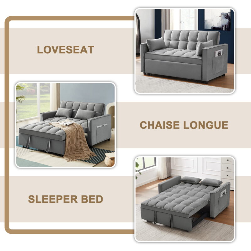 Momspeace Loveseat Convertible Sleeper Sofa Bed, Gray - Image 3