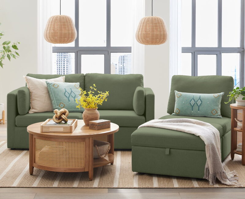 Better Homes & Gardens Modular Sectional Sofa with Storage Ottoman, Olive - Image 2