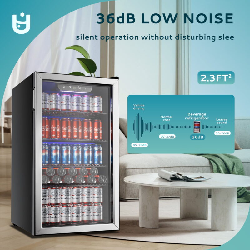 EUHOMY 125 Can Beverage Refrigerator and Mine Cooler with Glass Door for Soda Beer or Wine - Image 2