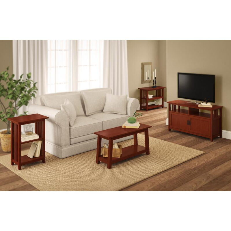 Alaterre Furniture Mission TV Stand w/Open Shelf & 2 Glass Doors, Cherry - Image 3