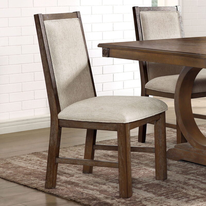 Furniture of America Hefer Transitional Fabric Indoor Side Chairs, Rustic Oak and Beige (Set of 2) - Image 5