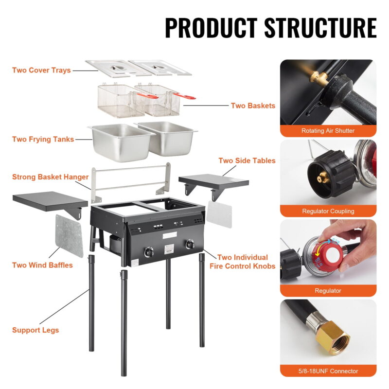 KFFKFF Cookware Outdoor Propane Fryer 16 qt Dual Burner Commercial Deep Fryer, Stainless Steel - Image 3